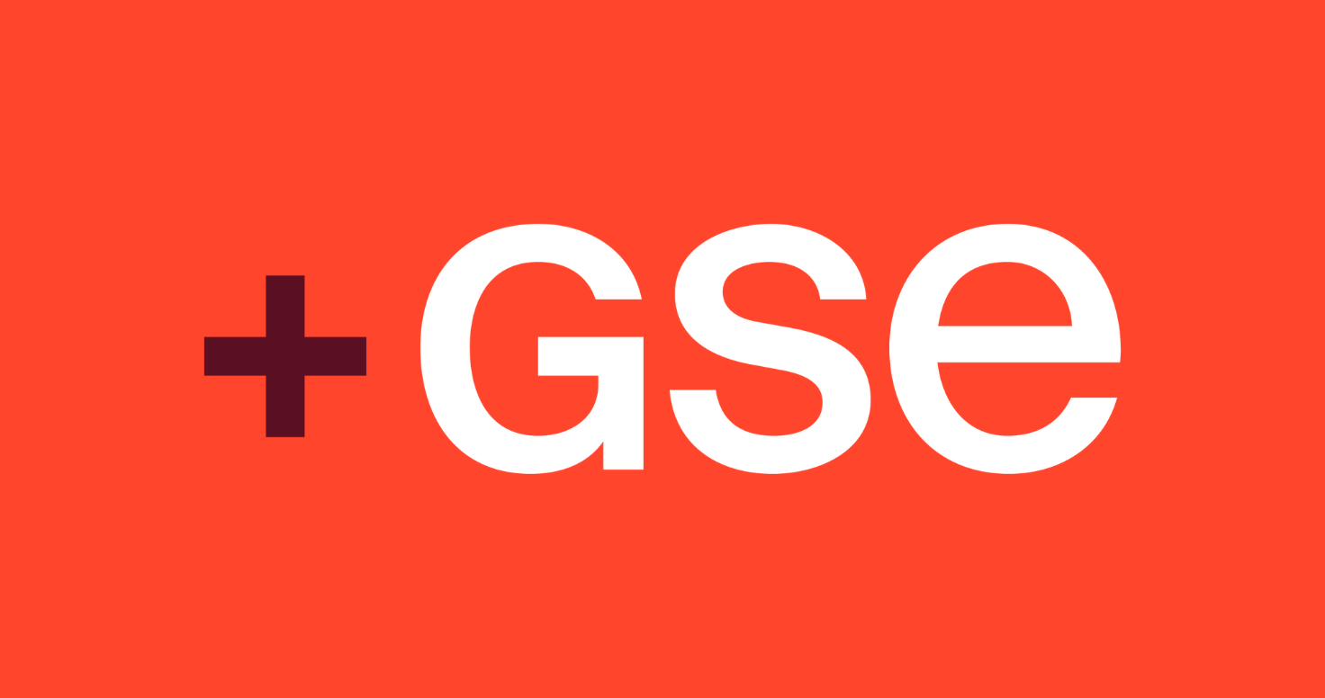 Logo de l'entreprise GSE, lettres blanches sur capsule rouge